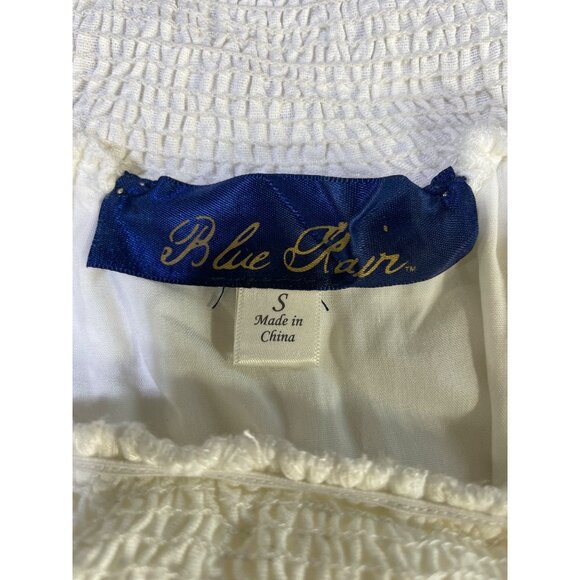 Off-Shoulder White Boho Dress With Embroidered Red Floral Accents & Ruffle Sleev - Picture 4 of 6